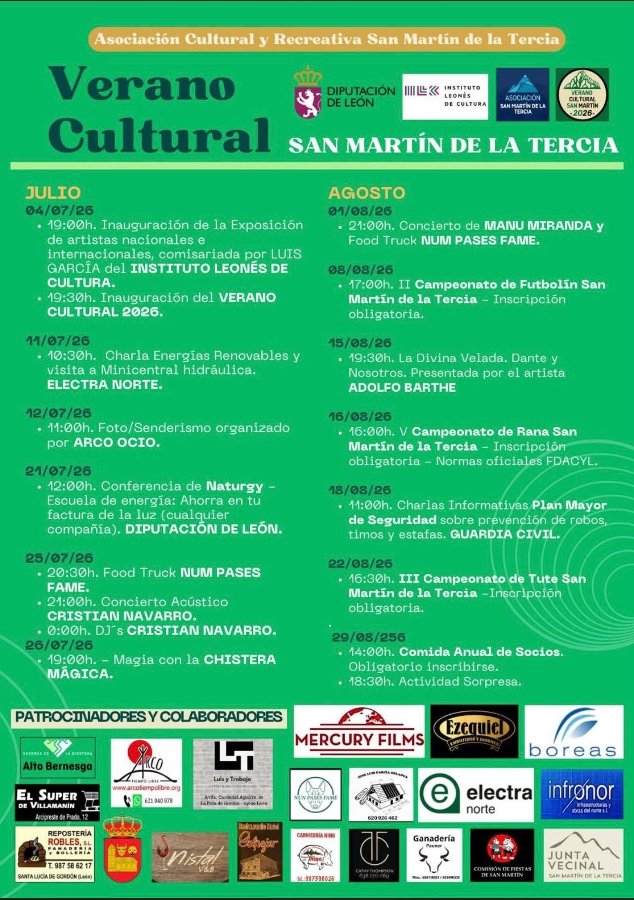 Verano cultural San Martin de la Tercia 2026